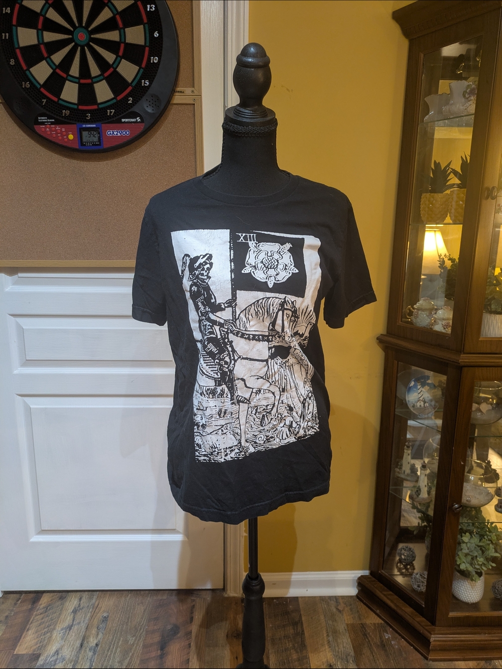 Black Graphic Men’s T-Shirt with Knight Illustration